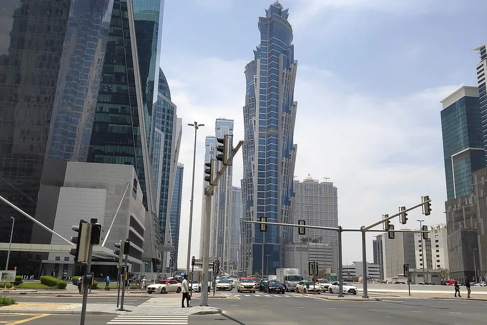 High-rise buildings and a city intersection in Business Bay
